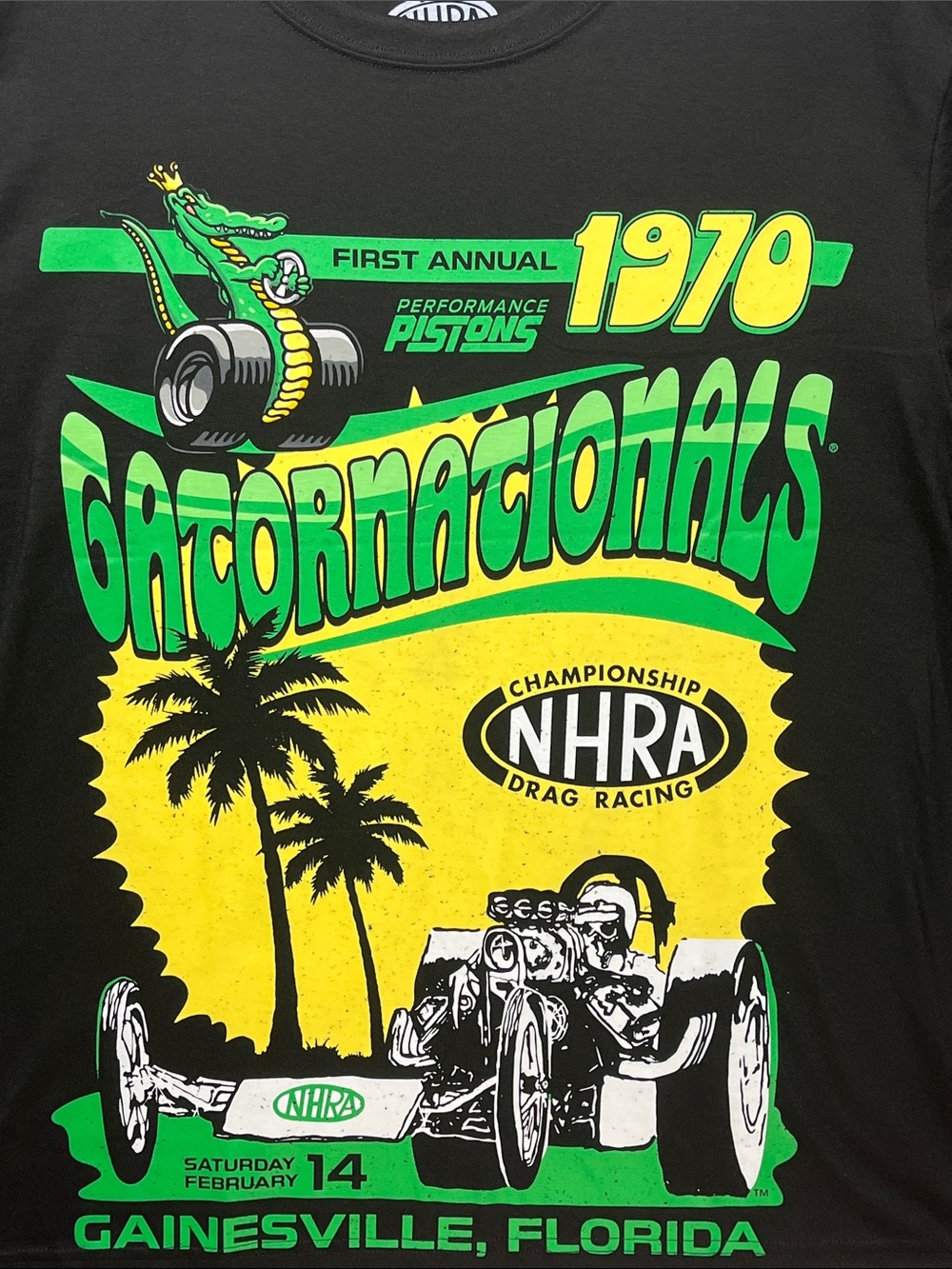 NHRA Gatornationals 1970 Drag Racing Double Sided Graphic Tee Medium NWOT